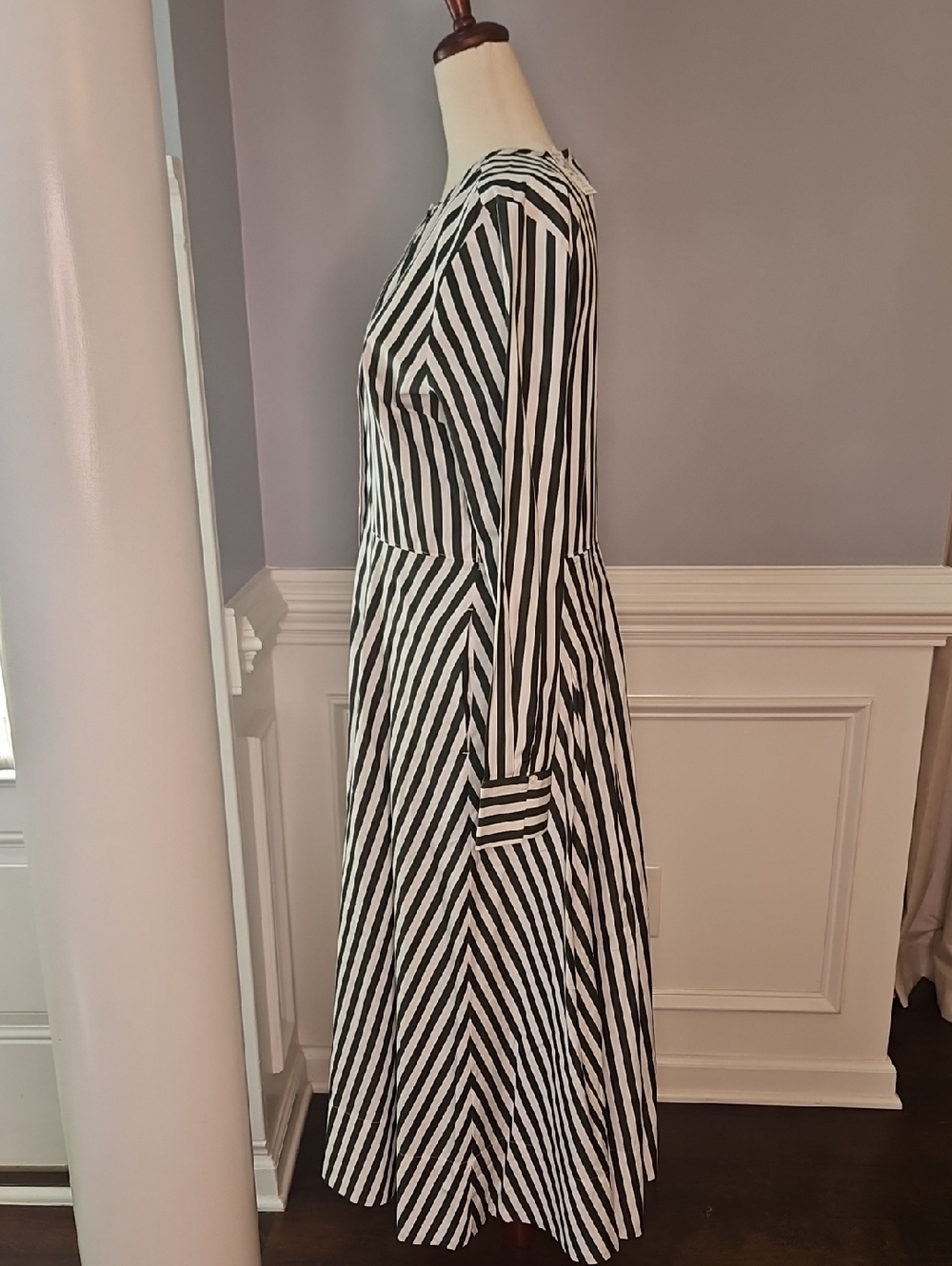 Madewell Janis Stripe Long Sleeve Cotton Poplin Shirtdress In Deep Forest - Picture 8 of 11